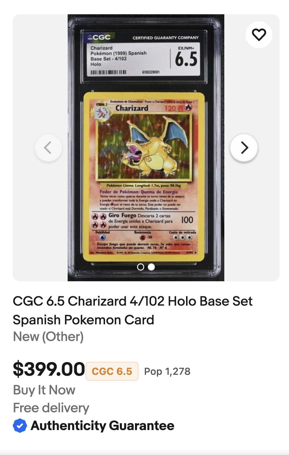 eBay listing showing GradeIQ pop count badge
